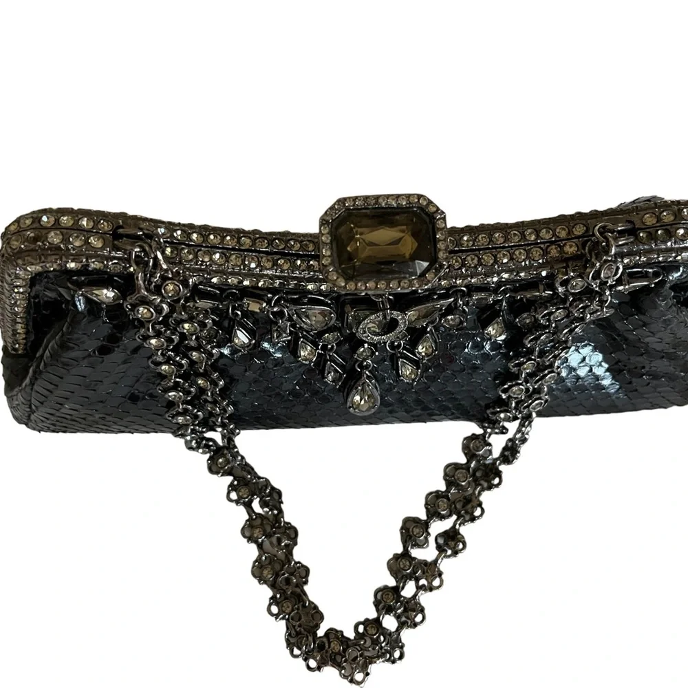CLARA KASAVINA hand made black snake skin handbag clutch bag - Picture 6 of 16